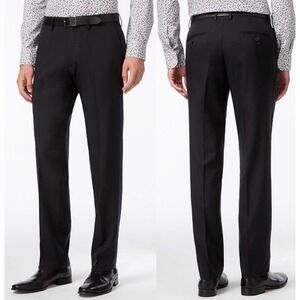 Kenneth Cole New York Mens Black Dress Pants Flat Front Classic Fit Size 34 x 30